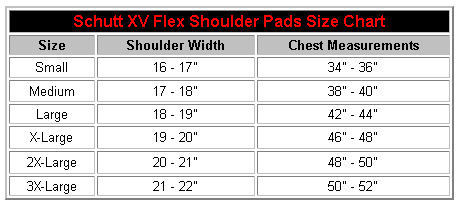 Shoulder Pad Size Chart