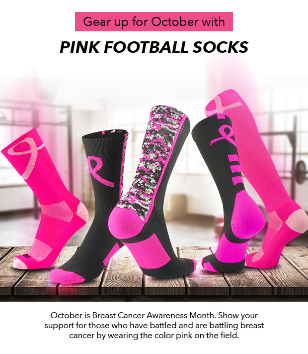 Pink Football Socks for October Breast Cancer Awareness